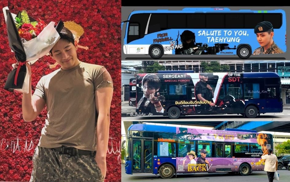 Wrapped Buses and Trucks Take to the Streets Ahead of BTS V's Military Discharge 1 BTS V Thailand Bus