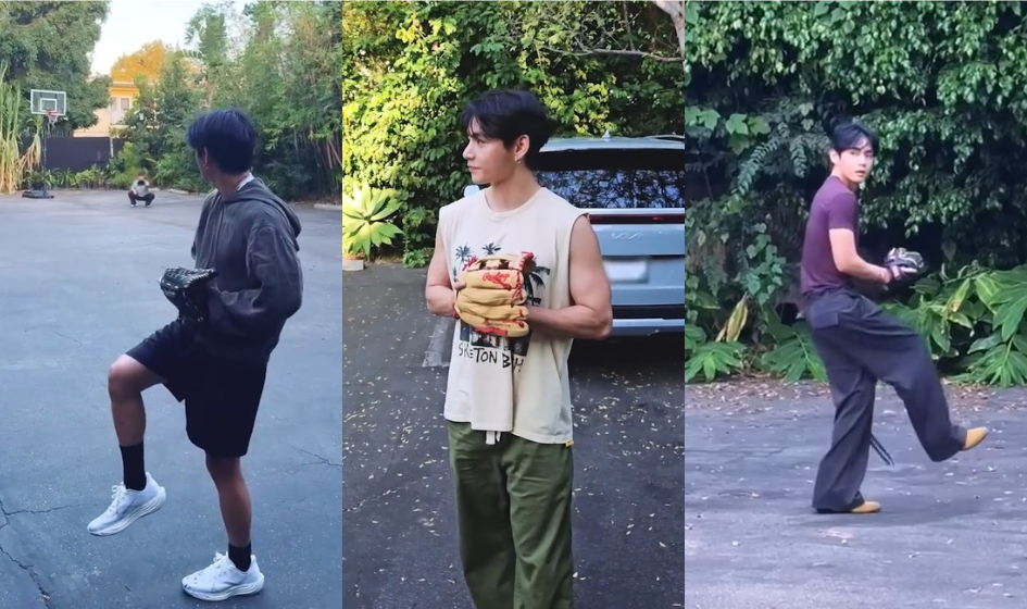 Behind-The-Scenes Footage Shows BTS’s V (Kim Taehyung) Preparing for His First Pitch at Dodgers Stadium 1 Kim Taehyung pitching at Dodger Stadium