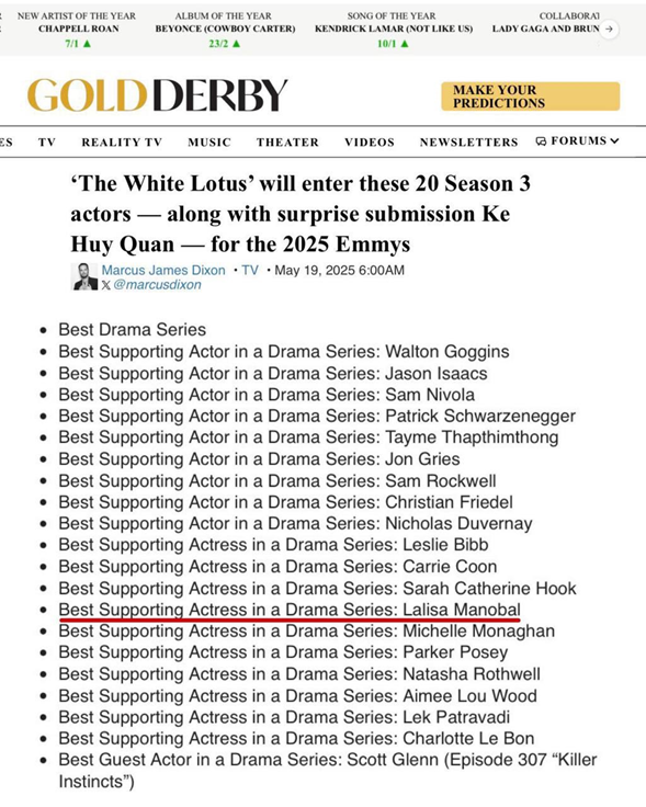 Lisa of BLACKPINK Nominated for Emmy for Role as Mook in Season 3 of 'The White Lotus' 3 Lisa of BLACKPINK Nominated for Emmy for Role as Mook in Season 3 of 'The White Lotus'