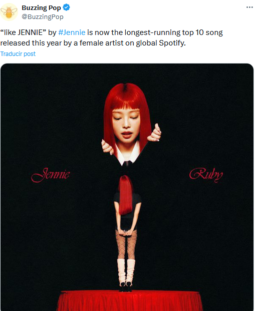 Jennie of BLACKPINK Becomes the First K-Pop Artist with Multiple Songs in Spotify's Global Top 10 for Over 50 Days 7 Jennie of BLACKPINK Becomes the First K-Pop Artist with Multiple Songs in Spotify's Global Top 10 for Over 50 Days